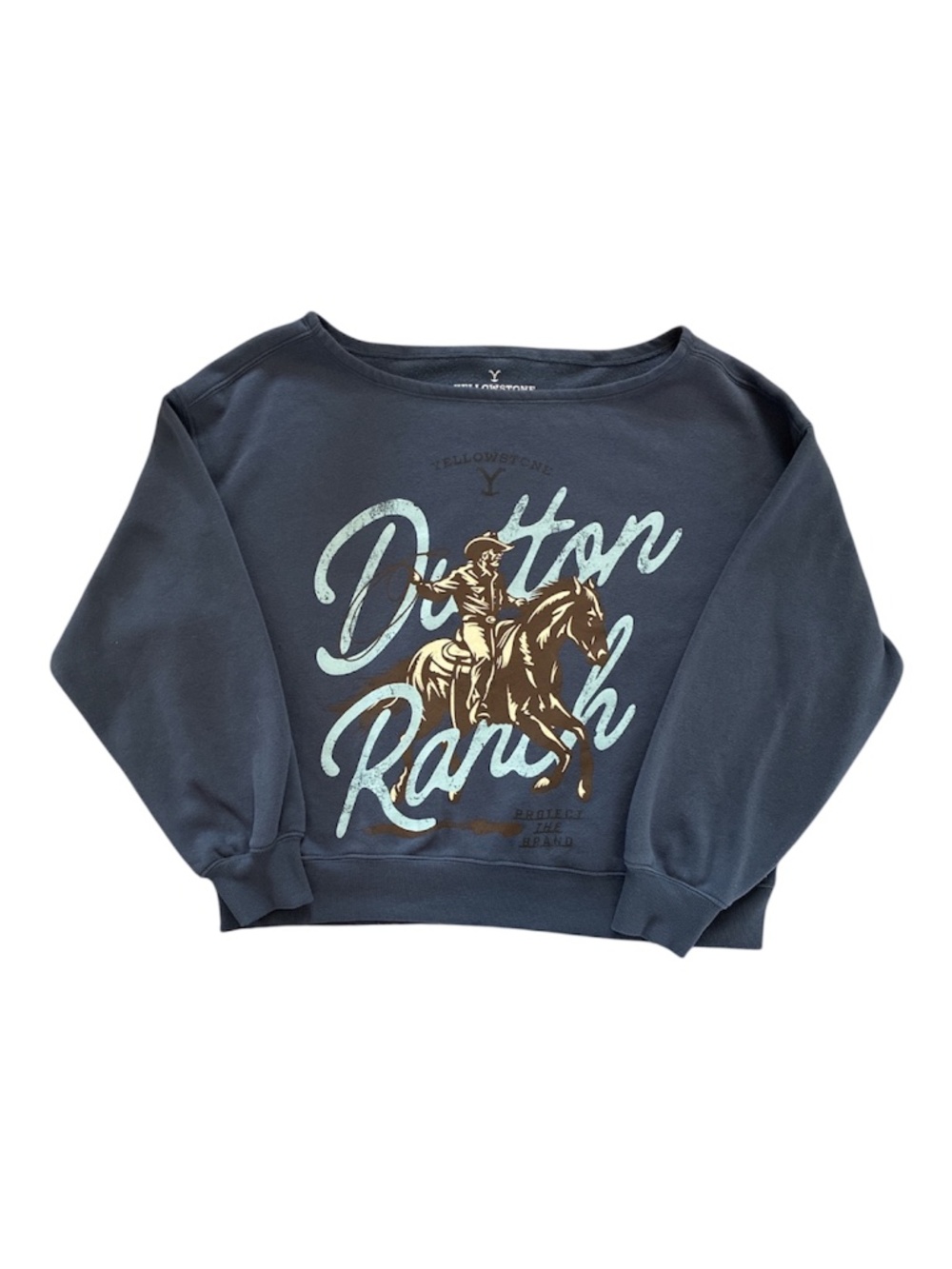 Yellowstone Dutton Ranch Graphic Sweatshirt Cowboy Western Navy Medium